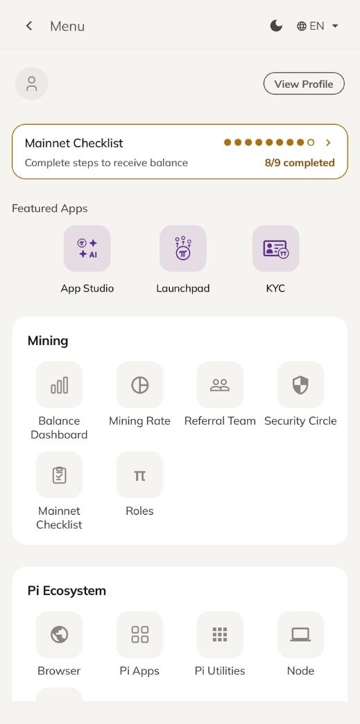 mining app side menu redesign