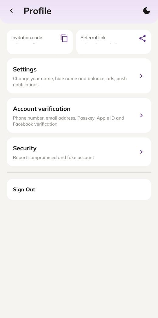 mining app profile redesign